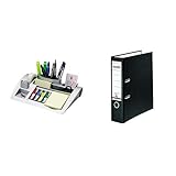 Post-it Tisch-Organizer silber-metallic – Schreibtisch Organizer mit 7 Fächern inkl. Post it Haftnotizen & Scotch Klebeband & Falken PP-Color Kunststoff-Ordner 8 cm breit DIN A4