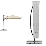 Schneider Sonnenschirm Rhodos Twist, natur, 300 x 300 cm quadratisch, 730-02, 25.7 kg & Schneider Schutzhülle für runde Ampelschirme bis 300 cm Ø, 813-00, silbergrau, 30.50 cm x 14.50 cm x 3 cm, 270 g