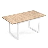 B&D home Esstisch ausziehbar Holz, Kufengestell Weiss, Esszimmermöbel Landhausstil, für 4-6 Personen, Holztisch, Küchentisch, Esszimmertisch, für Esszimmer, Küche, Sandeiche Optik, 120-160x80