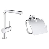 GROHE Minta | Küchenarmatur - Einhand-Spültischbatterie, mit Schwenkbereich 360°, Einlochmontage| chrom | 30274000 & Essentials | Badaccessoires - WC-Papierhalter | chrom | 40367001