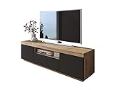 Yoshi TV-Schrank Eiche Wotan Schwarze Fronten Fernsehschrank mit Schubladen und Push to Open System TV- Bank Sideboard Lowboard Wohnw