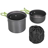 Camping Kochgeschirr Utensil, Tragbares Picknick Kochgeschirr Kochwerkzeug Set Picknick Kochschüssel Topf Set Camping Kochgeschirr zum Wandern für Camping(17 * 14 * 14cm-Grey)