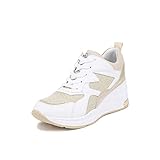 Sportschuhe mit hohem Keilabsatz mit weicher Sitzerhöhung für Damen X26-33, X26 34 Weiß und Gold, 36 EU