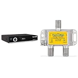 TechniSat DIGIPLUS UHD S - 4K Sat Receiver mit Twin Tuner (DVB-S/DVB-S2, App Steuerung, PVR Aufnahmefunktion, WLAN, LAN, CI+, USB) schwarz & 2-Wege Sat-Verteiler (diodenentkoppelter 2-Wege Verteiler)
