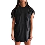 CCOOfhhc Vintage Oberteile Damen Oversized Tshirt Einfarbig V-Ausschnitt Streetwear Elegant Pullover Sportshirt Kurzarm Sport Sweatshirt Teenager Mädchen Lang Top