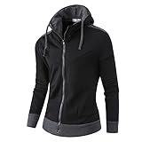 DaDuo Sweatjacke Herren Slim Fit Spleißen Kapuzenjacke Herren Frühling Herbst Lässig Übergangsjacke Herren Lauf Fitness Workout Reißverschluss Jacke Herren A-Black XL