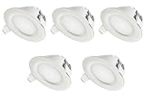 TEVEA® Ultra Flach LED Einbaustrahler IP44 dimmbar für den Wohnbereich |auch für das Bad geeignet| Warmweiß 6W 230V Rahmen weiss Rund Einbauspots Badleuchten, 5 Stück Einb