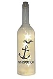 WB wohn trends LED-Flasche mit Motiv, Norddeich mit Anker Möwe, grau, 29cm, Flaschen-Licht Lampe mit Text Sp