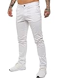 Enzo Herren Designer Skinny Slim Fit Chinos Super Stretch Hose Gr. 34W x 34L, weiß
