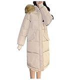 GFGHH Damen Winter Jacken Lang Warm Daunenmantel mit Kapuze Verdickt Übergangsjacke Maxi Parka Jacke Kunstpelz Langarm Steppjacke Outwear Stilvoll Leichte Steppjacke Damen Daunenjacke Damen Steppjack