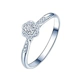 ANAZOZ 18K Weißgold Damen Ring 750, Trauringe Weißgold Blume Klassischer Solitärring Zart Hochzeitsring Verlobungsring Eheringe Moissanitring Größe 49 (15.6) Echtschmuck