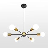 KMaipem Deckenleuchte Schwarz Gold, Sputnik lampe Gold Deckenleuchte, 6 Flammig Kronleuchter Pendelleuchte Messing für Wohnzimmer, Küche, S