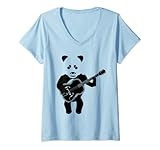 Damen Pandabär spielt Akustikgitarre T-Shirt mit V