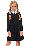 BesserBay Halloween Mädchen Midikleid mit Peter Pan Kragen Slim Fit Cocktail Karneval Kleid Schwarz 116