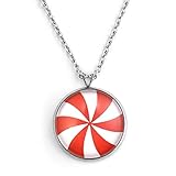 SCHMUCKZUCKER Damen Mädchen Kette mit Anhänger Motiv Candy Wirbel Edelstahl Silber Rot - Mittelgroßer Anhänger (20mm) - Lange Kette (70cm)