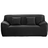 Cornasee Elastischer Sofabezug 2 Sitzer, Sofa-Überwürfe Sofahusse Couchhusse Spannbezug für Sofa mit Armlehne,Schw