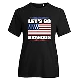 Canghai Let's Go Brandon FJB T-Shirt mit US-Flaggenmuster, bedruckt, gestrickt, Baumwolle, kurzärmelig, T-Shirt für Damen (L schwarz)