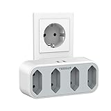 TESSAN USB Steckdose, Steckdosenadapter mit 4 Fach Eurosteckdose und 2 USB, 6 in 1 Steckdosen mit USB Ladegerät Kompatibel für Phone Laptop Steckdosenverteiler Stecker für Zuhause, Büro, R