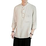 Shirt Herren V Ausschnitt/Rundhals Einfarbig Leinenhemd Herren Loose Einfachheit Langarm Shirt Herren Dünn Und Leicht Komfortabel Atmungsaktiv Lässig Shirt H