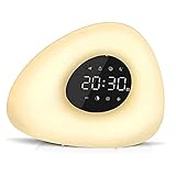 FBDGNG Wecker, Wecklicht, Sonnenaufgang und Sonnenuntergang, 10 Naturgeräusche, 7 Farben, Licht-Touch-Steuerung, dimmbare Nachtlamp