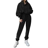 VESNIBA Damen Trainingsanzüge Sportanzug Jogginganzug Einfarbig Loose Freizeitanzug 2 Teiliges Sport Sweatshirt Pullover + Lange Hose Outfit Langarm Hausanzug Sport Streatwear Bekleidung