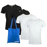 CEiNX, Set aus Jack & Jones 4er Pack Herren Slim Fit T-Shirt Basic V-Ausschnitt, atmungsaktiv, weiße und Schwarze Herren-T-Shirts mit praktischem Jute-Beutel in Blau, XXL