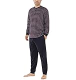 El Búho Nocturno - Lang gestreifter Strick-Pyjama für Herren - Navy 100% Baumwolle Größe 2 (S)