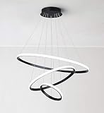 Eurotondisplay LED Pendelleuchte 3 Ringe HH-20 * 40 * 60cm mit Fernbedienung Lichtfarbe Helligkeit stufenlos einstellbar Dimmbar 120 Watt Höhenverstellbar LED Deckenlampe 120cm Pendellampe A+