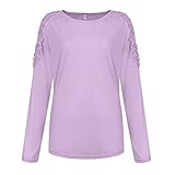 Damen Hohles Spitzenoberteil Elegante Patchwork-Tops Langärmlige Rollkragen Bluse Slim Fit Rundhals T-Shirt Einfarbig Lange ärmel Elegante Tunika Tops Mode Casual Bluse Locker S