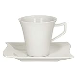 Van Well 2tlg.-Set Kaffeetasse Harmony 200 ml + Untertasse Wellco-Design zeitlos-Elegantes Porzellan-Geschirr Elfenbein-weiß Tafel-Zubehör Gastro-Q