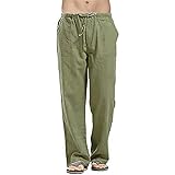 Hosen Männer Sommer Casual Fashion Sport Leinen Hosen Einfarbig Jogging Pantalon Fitness Lose Lange Hosen Herren Jogginghose Sporthosen Herren (Color : Green, Size : 5XL)