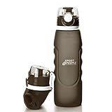 sport2people Silikon Faltbare Wasserflasche 1 L - Medizinische Qualität Aufrollen Trinkflasche, BPA Free - Sportflasche mit Leck Sicherheitsventil für Reisen, Sport, Outdoor, Camping