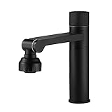 SOLVEX Waschtischarmatur Schwarz Wasserhahn Bad Massiver Messingkonstruktion,Drehbar 360° Wasserfall Waschtischarmatur Hoch Badarmatur,2 Strahl Elegant Stil Armatur Für Badezimmer,DE-SP-12005