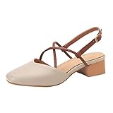 Damen Spitz Pumps Slingpumps Mittelhohem Blockabsatz Knöchelriemen, Elegante Schuhe Frühling Sommer Sandalen Bequem Spangenpumps Celuck