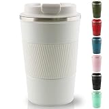 WUYOR Reisebecher, 380 ml, isolierte Kaffeetasse, doppelwandig, Vakuum-Isolierung, Edelstahl, für heißes und kaltes Wasser, Kaffee und Tee (weiß)