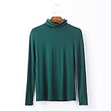 Langarmshirts Für Damen, T-Shirt Blusen Tunika hoher Kragen Elastische Oberteile,Weich Und Bequem Warmhalten,Kein Ball Kein Ausbleichen,Grün,XL