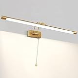 MantoLite LED Bilder Wandleuchte 12W 60CM Waschtisch Badezimmer Wandleuchte Spiegel Leuchten,Innenbeleuchtung mit Schwenkbarem Lampenkopf und Zugschalter, IP44 3000K Messing Leseleuchte W