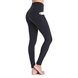 Ollrynns Sporthose Leggings Damen Hohe Taille Yogahose Lange Blickdicht Leggins Fitnesshose mit Taschen für Sport Fitness Yoga Gym CA166,Schwarz,XS