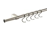Gedotec Design Küchenreling Wand-Relingsystem Küche | Edelstahl-Optik | Reling-Set Länge: 1200 mm | Reling-System mit 5 S-Haken mit Befestigungsmaterial | 1 Komplett-Set - Küchenleiste aus M