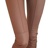 ORANDESIGNE Damen Leggings Lederoptik Hose Stretch PU Lederhose Skinny Kunstleder Leggins Strumpfhose Hohe Taille Bleistifthose Freizeithose Treggings C Braun L