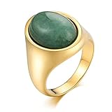 Agobel Edelstahl Ring Punk, Herren Ring Personalisiert Edelstahl mit Opal Siegelring Oval Grün Größe 67 (21.3)