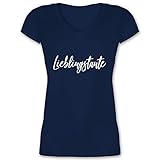 Schwester und Tante Geschenk - Lieblingstante Weiß - M - Dunkelblau - Spruch - XO1525 - Damen T-Shirt mit V