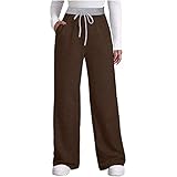 Woohooens Damen Hose Mit Weites Bein Mode Flare Hose Lose Elastische Taille Culottes Hosen Mit Tasche Elastische Taille Freizeithose Flare Leg Lange H