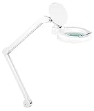 Showlite LL-6085D LED Lupenleuchte 8W 5 Dioptrien (Lupenlampe, 12,5 cm Linse, 60 SMD LEDs, 2,25-fache Vergrößerung, Tischklemme) weiß