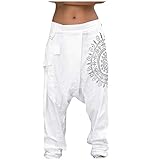 BBring Herren Haremshose Aladinhose - Chinesisch Retro Stil Weite Beine Yogahose Pilates Kampfsport Kung Fu Tai Chi Thailändisch Freizeit Ausgeleiert Training Hose 22DA (XL, Weiß)