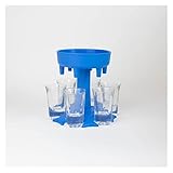 XIAOBEI Wine Gießen Whisky Bier mit 6 Schuss Glas Tasse Kunststoff Spender Halter Bar Zubehör Alkohol Party Spiele Trinkgestell Für den Vertrieb von Bier und Getränken (Color : Blue with 6 Cup)