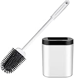 Klobürste Silikon,Cshare WC Bürste und Behälter,Toilettenbürstemit Schnell Trocken Behälter und Griff,Wandmontage & Stehen Silikon Toilettenbürste Set für Badezimmer oder Gäste-WC(Weiß)
