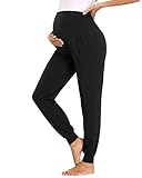 Love2Mi Freizeithose für Schwangere, Umstands Schwangerschaft Hose Bequeme Stretch Jogginghose, Schwarz, L