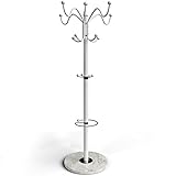 Deuba Garderobenständer Kleiderständer Weiß Schirmständer Waved 173cm 14 Haken Metall Marmor Stabil Belastbar Drehb