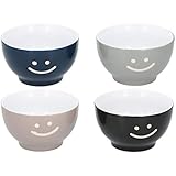 4er Set farbige Müslischalen Keramik Smile Face 4-teilig Frühstück Müslischalen Haferflocken Schalen Unifarben Smiley Suppe Pasta Dessert Schalen Salat Snack Servierschalen 500